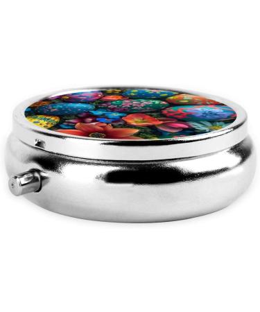 Shop Colored Eggs and Flowers Portable Metal Pill Box | Round Mini 3-Compartment | Ideal for Small Pills | Travel Essential | Fastening Design - Buy Online on GoSupps.com