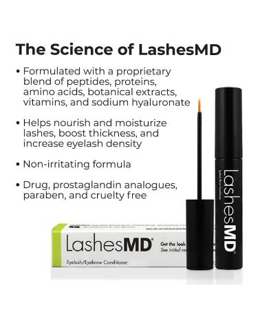 LashesMD Eyelash Growth Serum 0.135 oz - Enhances Stronger, Thicker Lashes & Brows - Paraben & Cruelty Free - Clinically Formulated with Peptides & Botanicals - Buy Online on GoSupps.com
