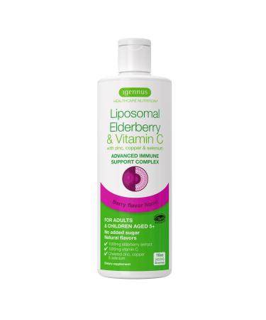 Liquid Elderberry 1000mg & Liposomal Vitamin C Sugar-Free Syrup for Adults & Kids Plus Zinc Copper & Selenium Advanced Immune Support Supplement Berry Flavor 30-90 Servings by Igennus