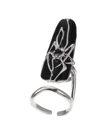 minkissy Spider Nail Ring Rings for Women Nail Art Charm Full Ring Gothic Vampire Nails Halloween Nail Rings Gothic Nails Ring Press on Fake Nail Alloy Manicure Miss Jewelry 3.2X1.3X1.2CM Extended Spider