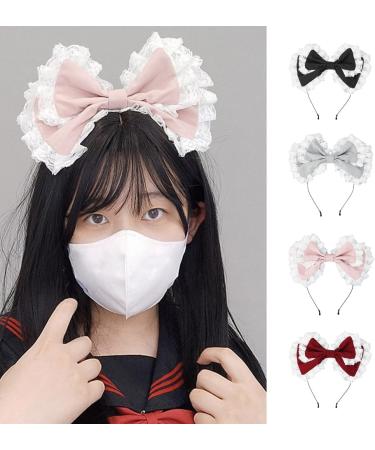 hgnxa Women Cosplays Big w Headband Sweet Hair Hoop Lace Fringes Large wknot Lolitas Hair Accessories for Party Show Pink - Buy Online on GoSupps.com