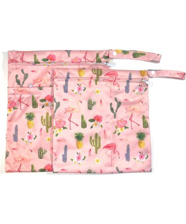 Trasun Fabric Diapers & Wet Bag Organizer - Reusable Waterproof Diaper Bags for Toddlers Travel Gym Beach & Pool - 2 Large Pink Wetbags with Push Button Handle - Buy Online on GoSupps.com