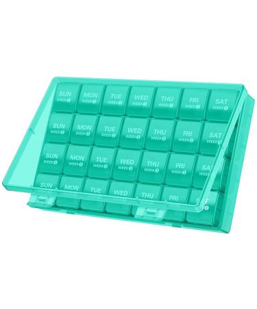 Annwer Large Monthly Pill Organiser 28 Day Pill Box Organizer by Week Large 4 Weeks One Month Pill Cases with Dust-Proof Container for Pills/Vitamin/Fish Oil/Supplements-Cyan