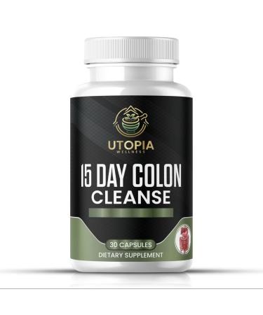 15 Day Colon Cleanse - Gut and Colon Support - Advanced Gut Cleanse Detox with Senna Cascara Sagrada & Psyllium Husk - 30 Capsules for Men and Woman - Non-GMO 1-2 Daily