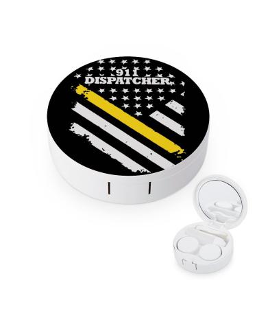 911 Dispatcher Thin Gold Line Flag Round Case For Contact Lens Kit Storage Box with Mirror Printed