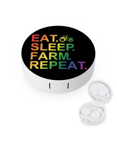 Eat Sleep Farm Repeat Round Case For Contact Lens Kit Storage Box with Mirror Printed