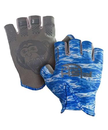 Fish Monkey FM18 Stubby Guide Gloves Blue Water Camo Medium