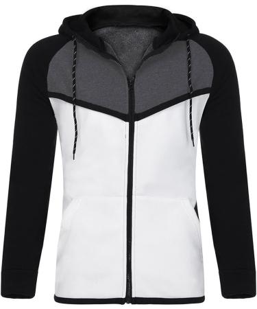 ZDFER Men's Zip Up Hoodie Sweatshirt Coat - Winter Casual Patchwork Jacket Top - White, Large - Buy Online on GoSupps.com