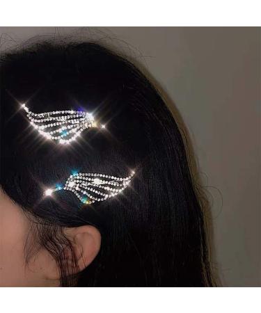 Aimimier Bridal Rhinestone Hair Clip Shiny Crystal Wing Hair Grip 2 Pcs Luxury Wedding Prom Party Festival Hair Jewelry for Women and Girls (Type A)