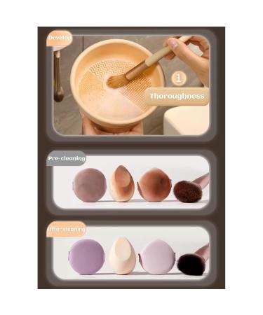 3-in-1 Silicone Make-Up Brush Holder & Cleaner | Multifunctional Yellow Brush Cleaner for Sponge & Powder Brushes - Buy Online on GoSupps.com