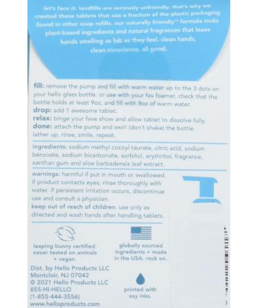 Hello Foaming Hand Soap Tablets with Aloe & Sea Minerals Fragrance - Plant Based Ingredients, No Harsh Preservatives - 6 Pack (0.31 oz Each) - Aloe Vera - 6 Count - Buy Online on GoSupps.com
