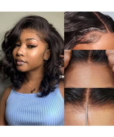 Junoda Glueless Wear And Go Glueless Bob Wigs Human Hair Lace Front Wigs 4x4 HD Glueless Wigs Human Hair Pre Plucked Pre Cut For Black Women Brazilian Virgin Real Hair Natural Color 12 Inch glueless bob