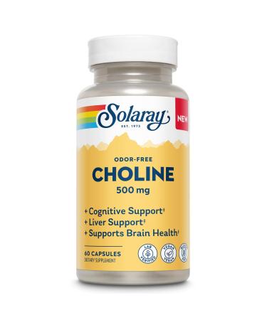SOLARAY Choline 500 mg Cognitive Brain Health and Liver Support Supplement Powerful Brain Supplement & Choline Source for Adults Odor-Free Vegan Liquid VegCaps 60 Servings 60 Capsules