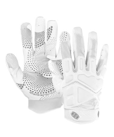 Seibertron G.A.R.G 2.0 Gel Filled Patented Anti-Impact Ultra-Stick Football Sports Receiver/Recipient Gloves Youth and Adults White Adults L