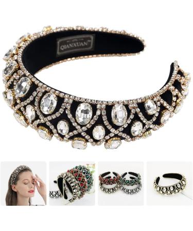 Lurrose Crystal Hair Hoop Baroque Headband Rhinestone Headband Padded Lining Wide Hair Hand Girl Headdress Wedding Costume for Women Kids (Golden) Rhinestone Baroque Headband - Buy Online on GoSupps.com