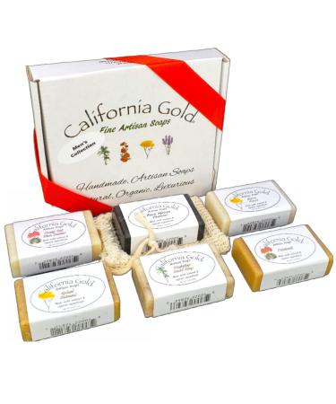 California Gold Artisan Soaps Bar Soap Gift Box Set for Men w/Soap Saver Bag-6 Bars- (24oz. Total)