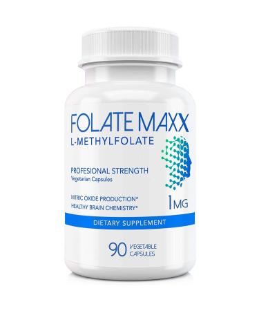 FolateMaxx L-Methylfolate Supplement (1mg) - Professional Strength with Optimized Bioactive Methylfolate - 5 MTHF - Non-GMO Gluten free Soy free GMP - 180 Vegetarian Unflavored Capsules