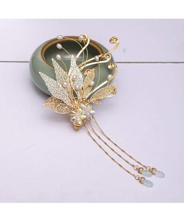 Minkissy Chinese Tassel Hair Fork - Vintage Japanese Style Hairpin with Leaves and Pearls for Women and Girls | Christmas Cosplay Hanfu Accessory - Buy Online on GoSupps.com