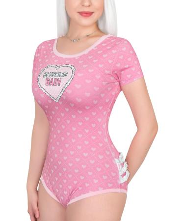 Lace Pajamas Bodysuit: LittleForBig Cotton Romper Onesie in Blushing Baby Pink 4XL - Buy Online on GoSupps.com