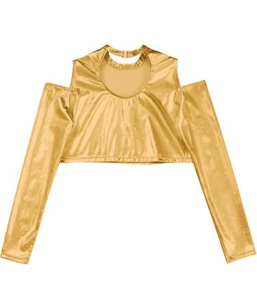 FEESHOW Youth Girls Long Sleeve Turtle Neck Dance Crop Top - Gold, Size 10 Years - Buy Online on GoSupps.com
