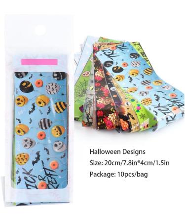10 Sheets Halloween Nail Foil Transfers Stickers Pumpkin Spider Skull Ghost Witch Nail Decals Festival Party Supplies Decoration Manicure Tips Wraps - Buy Online on GoSupps.com