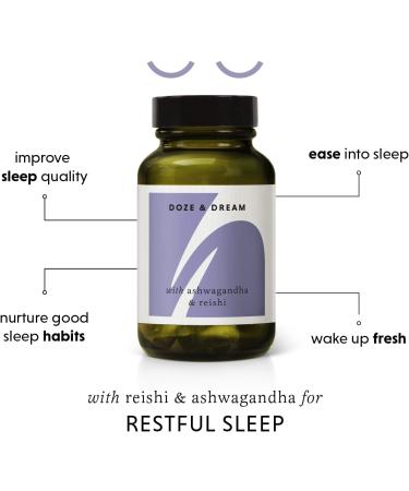The HERBTENDER Doze & Dream: Vegan Adaptogenic Wellness Supplements for Relaxation and Sleep - Reishi Mushroom & Ashwagandha (60 Capsule Glass Jar) - Buy Online on GoSupps.com