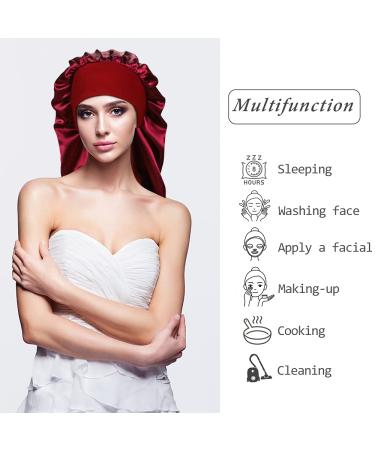 4 PCS Satin Sleep Caps for Long Hair - Extra Large Solid & Floral Bonnets for Women - Buy Online on GoSupps.com