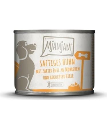 MjAMjAM - Premium Wet Dog Food - Juicy Chicken with Tender Duck on Carrots and Boiled Millet, 1 Pack (1 x 200 g), Grain Free with Extra Meat