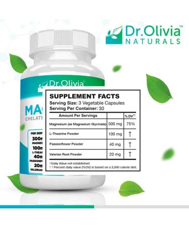 Dr. Olivia's Magnesium Glycinate Complex with L-Theanine, Passionflower & Valerian Root - 90 Capsules - Buy Online on GoSupps.com