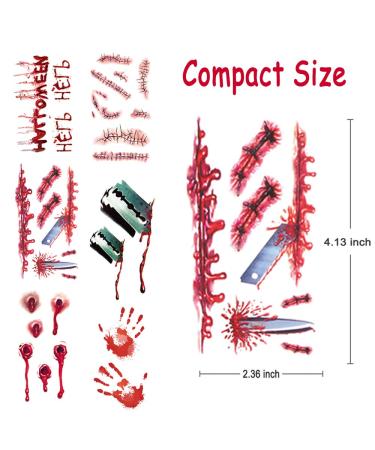 Halloween Zombie Scar Tattoo Sticker 12 Sheets - Waterproof Realistic Fake Wound Tattoos for Halloween Makeup & Cosplay - Buy Online on GoSupps.com