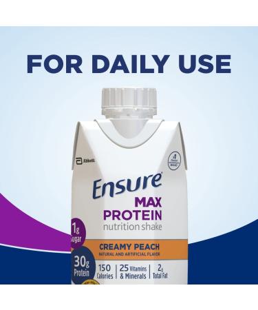 Ensure Max Protein Nutrition Shake  with 30g of Protein  1g of Sugar  High Protein Shake  Creamy Peach  11 fl oz - Pack of 12 - Buy Online on GoSupps.com