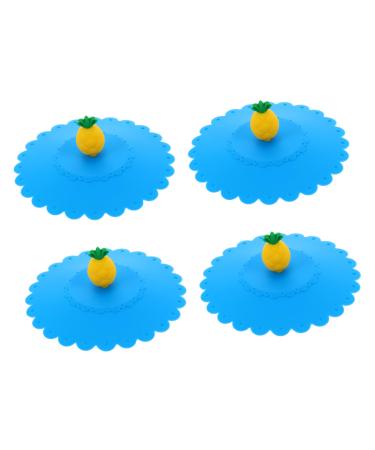 4pcs Silicone Cup Lid Travel Leakproof Porcelain Cup 11x11x3cm Blue
