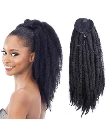 Ysxsxy Marley Braids Locs Ponytail Drawstring Ponytail Extension Hairpieces Clip in Braided Loc Ponytail Afro Kinky Curly Clip in Braided Pony Tail Hair Extensions for Black Women (18 Inch 1B) 18 Inch 1B