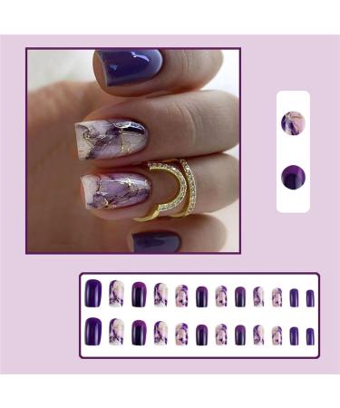 Wearing nail art pieces purple gold marble pattern false nails square nail pieces finished nail patches 1 count (Pack of 1) - Buy Online on GoSupps.com