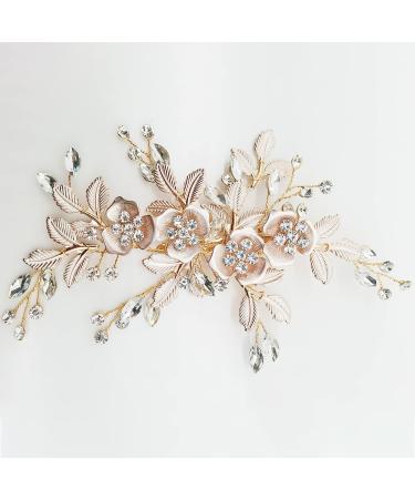 Lismyakey Wedding Clip Rhinestone Hair Clip Comb Barrette Flower Bridal Comb Barrette Handmade Flower Clip Head Pieces for Women (Gold)