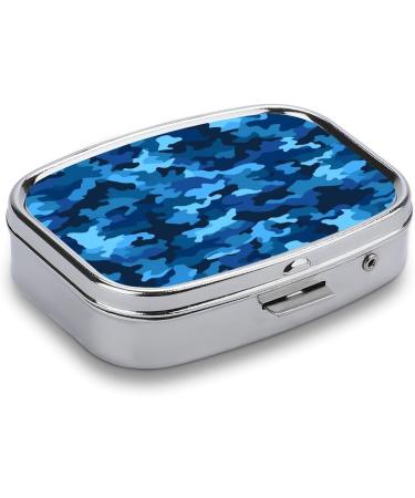 Buy Blue Camo Print 2 Compartment Pill Box | Portable Decorative Metal Pill Organizer for Pocket & Purse - International Shipping Available - Buy Online on GoSupps.com