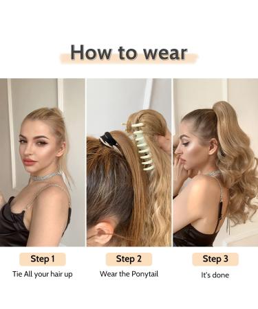 Ponytail Extension Claw Clip 20 Wavy Synthetic Hair Piece for Women - Golden Brown & Bleach Blonde Mix 20 - 27/613 - Buy Online on GoSupps.com