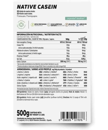 HSN Native Micellar Casein | Tasteless 500g 17 shots per pack | Raw Material: Lacprodan MicelPure | Non-GMO Vegan Gluten Free - Buy Online on GoSupps.com