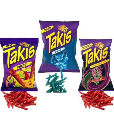 3 x Mixed Takis Fuego Corn Chips Blue Heat Tortilla Chips Dragon Sweet Chilli Chips Bags