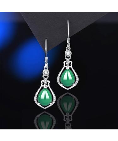 Earrings Chrysoprase Earrings Sterling Silver Retro Inlaid with Natural Jade Temperament to Modify The Face Shape Silver Jewelry Gift Chrysoprase Earrings - Buy Online on GoSupps.com
