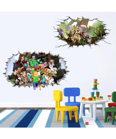 3D Minecraft Wall Stickers - Removable TV Background Decoration | Set of 2 Vinyl Decals - Buy Online on GoSupps.com