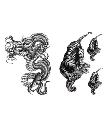 Realistic Large Temporary Tattoos - Waterproof Fake Tattoo Stickers for Men - Eagle Wolf Tiger Dragon Designs - 4 Sheets (Black) - Adults Boys Guy - Buy Online on GoSupps.com