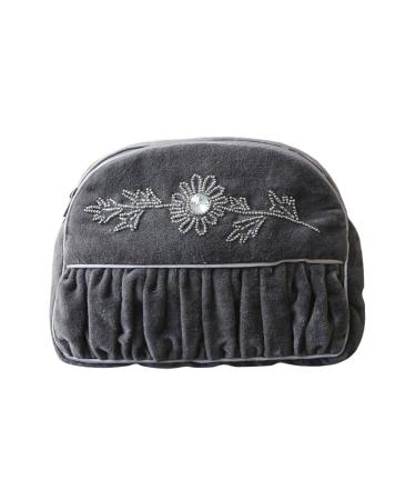 Chic Antique Cosmetic Bag Make Up Bag Pearl Embroidery Velvet Grey Small with Zipper Shabby Nostalgia Vintage