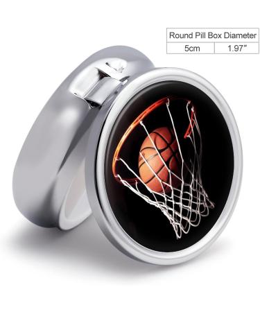 Round Basketball Print Pill Box - 3 Compartment Portable Medicine Organizer - Decorative Metal Pocket Pill Case - Buy Online on GoSupps.com