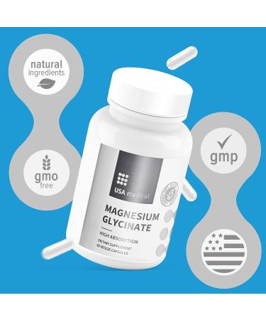 USA Medical Magnesium Glycinate Capsules | High-Absorption Formula for Optimum Health | Supports 300+ Bodily Processes | 60 Veggie Caps - Buy Online on GoSupps.com