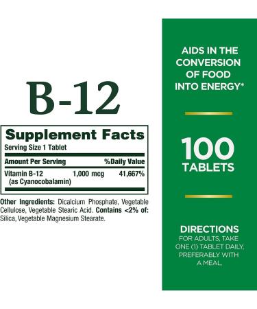Nature's Bounty Vitamin B-12 1000 mcg Tablets 100 ea (Pack of 6) - Buy Online on GoSupps.com