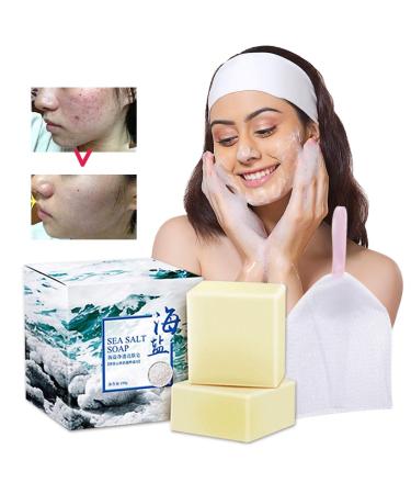 AJUMKER Sea Salt Soap Skin care Soap Handmade Goat Milk Cleaner Facial Repair Pimple Pores Removal Acne Treatment Moisturizing Face Care Soap