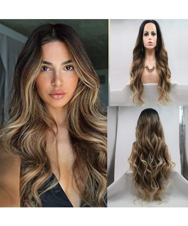 Buy xiweiya 26-Inch Long Natural Brown Wig with Blonde Tips - 3 Tones Loose Curly Synthetic Lace Front Hair for Mermaid Drag Queen Party - Heat Resistant Fiber - Buy Online on GoSupps.com