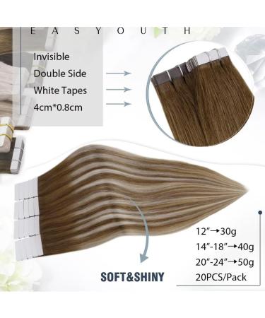 Easyouth Balayage Tape in Hair Extensions - Ombre Brown to Blonde Human Hair - 40g 20Pcs 18 Inch #6/60/6 - Buy Online on GoSupps.com