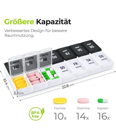 Buy Auvon 7-Day Pill Organizer Large Compartment Travel Tablet Box for Vitamins & Supplements Black - Buy Online on GoSupps.com